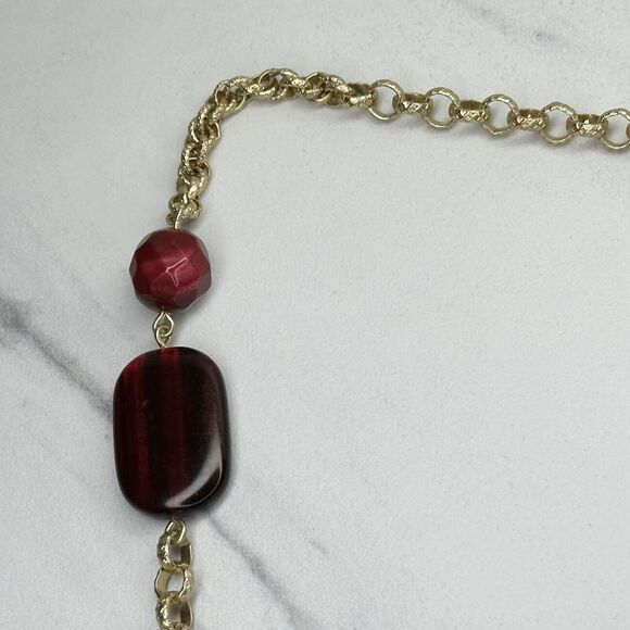 Chico's Chunky Red Burgundy Beaded Statement Necklace ✨ - Picture 2 of 10